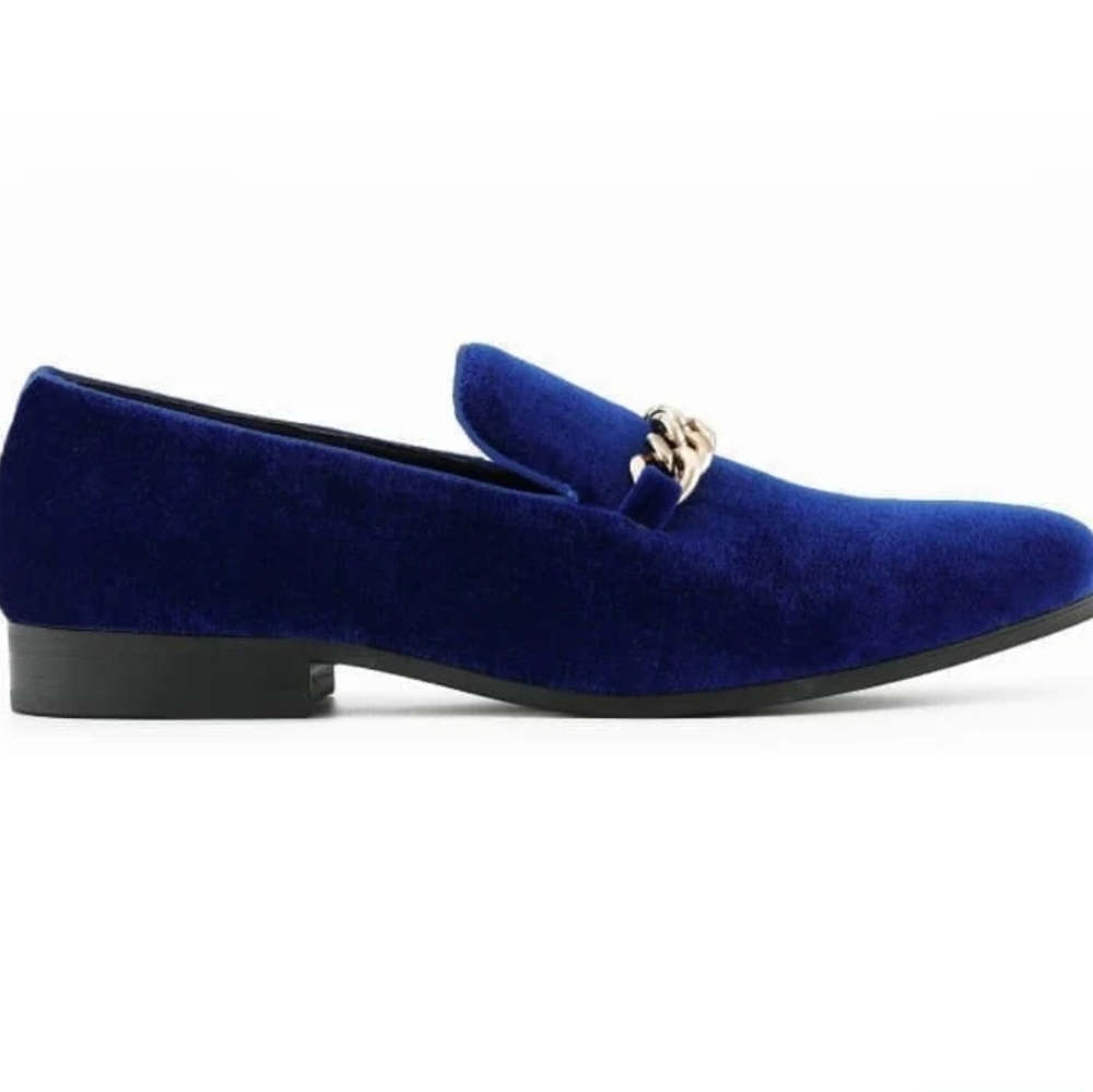 Vintage Blue Velvet Designer Loafers With Gold Buckle Size 11 men